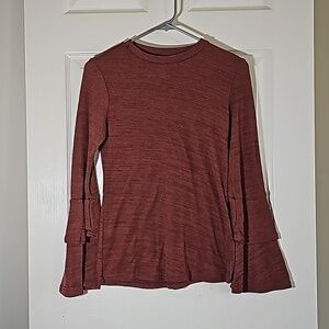A Dip Of Darling Boutique Women’s Bohemian Rust Semi Sheer Bell Sleeve Blouse S